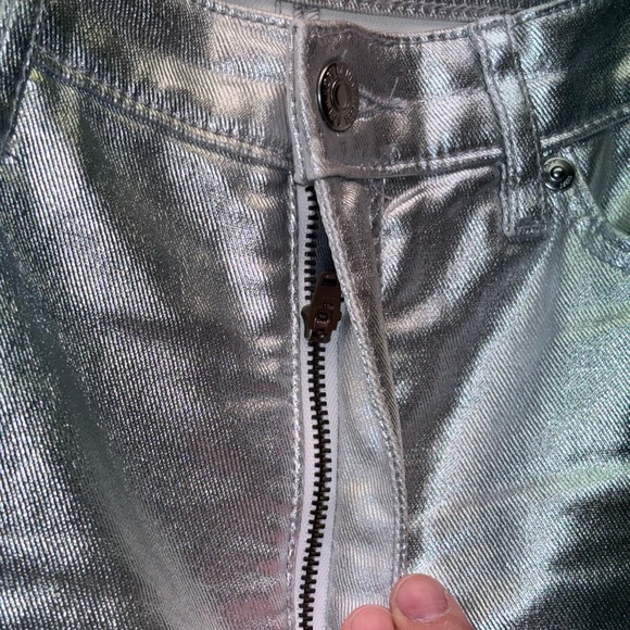 LOFT Metallic Silver Straight Leg Jeans – Size 27 / 4 – Statement Pants - Picture 9 of 10